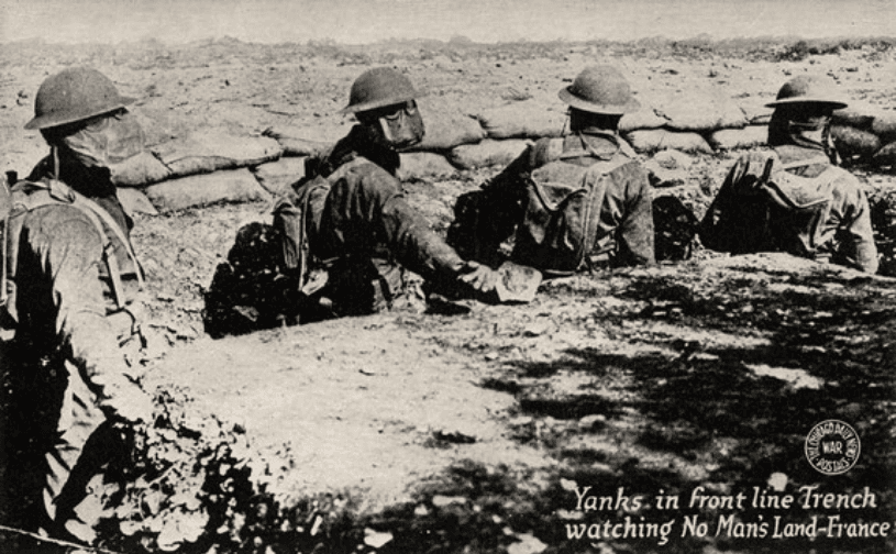 World War I soldiers in a front-line trench, the setting in which mustard agents were first used